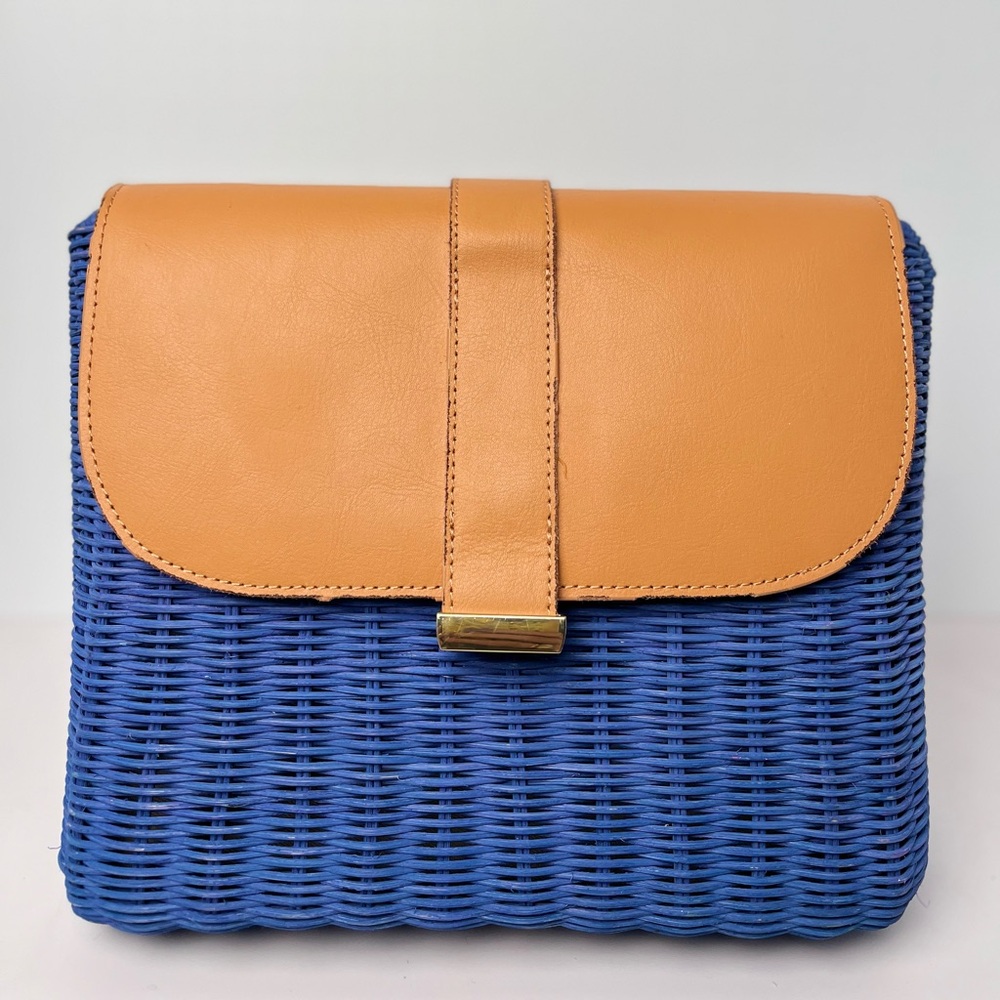 Talbots woven blue and tan leather crossbody bag